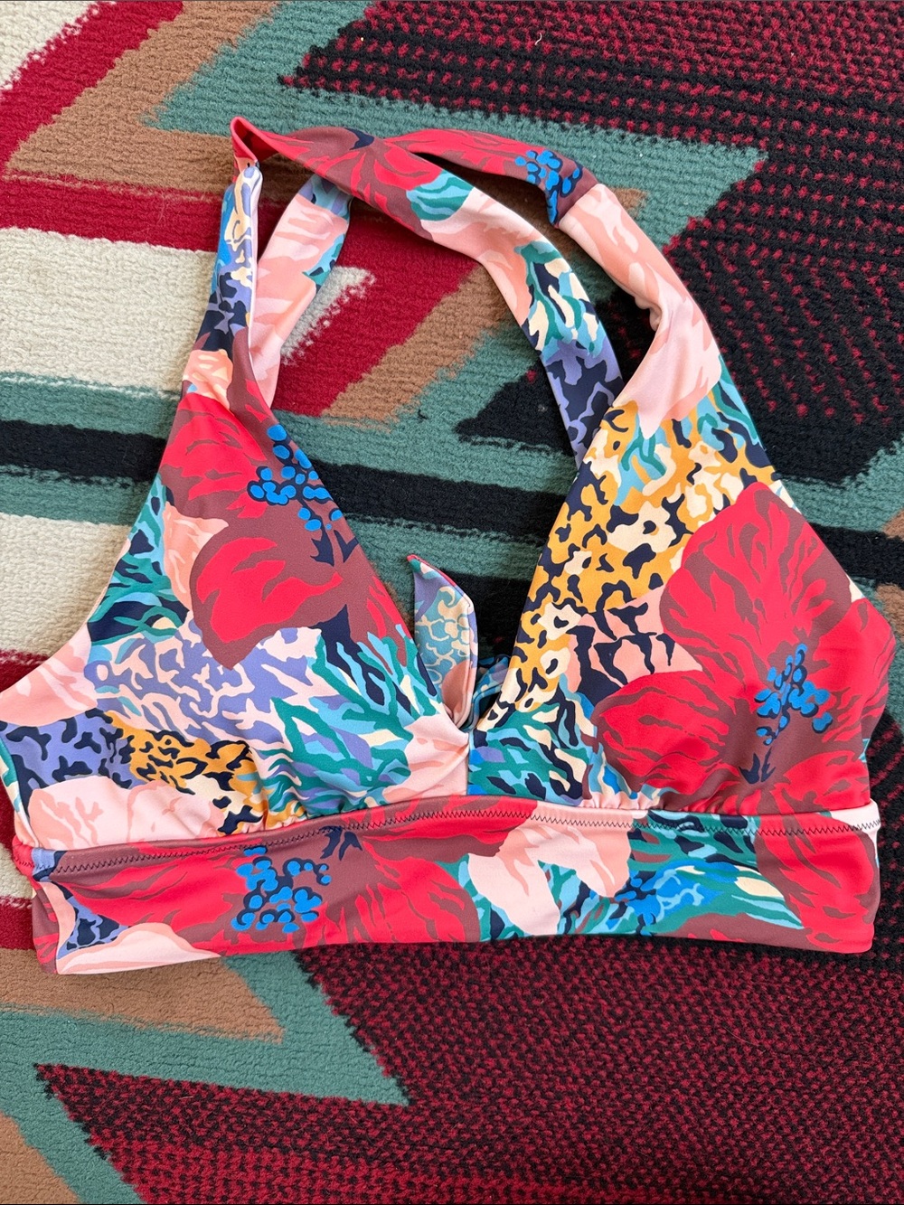 Athleta Multicolor Floral Halter Bikini Top - Red, Blue, Yellow